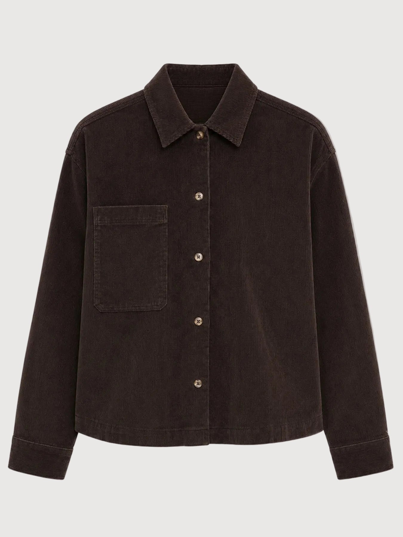 Camicia con Taschino in Velluto a Coste Cioccolato Fondente Donna | MAZINE