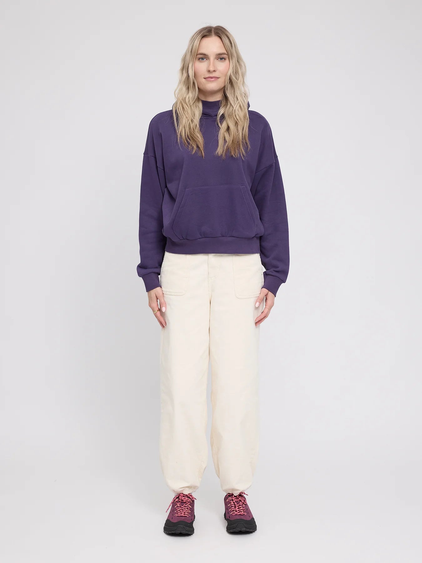 Felpa con cappuccio Basic viola scuro da donna in cotone | MAZINE
