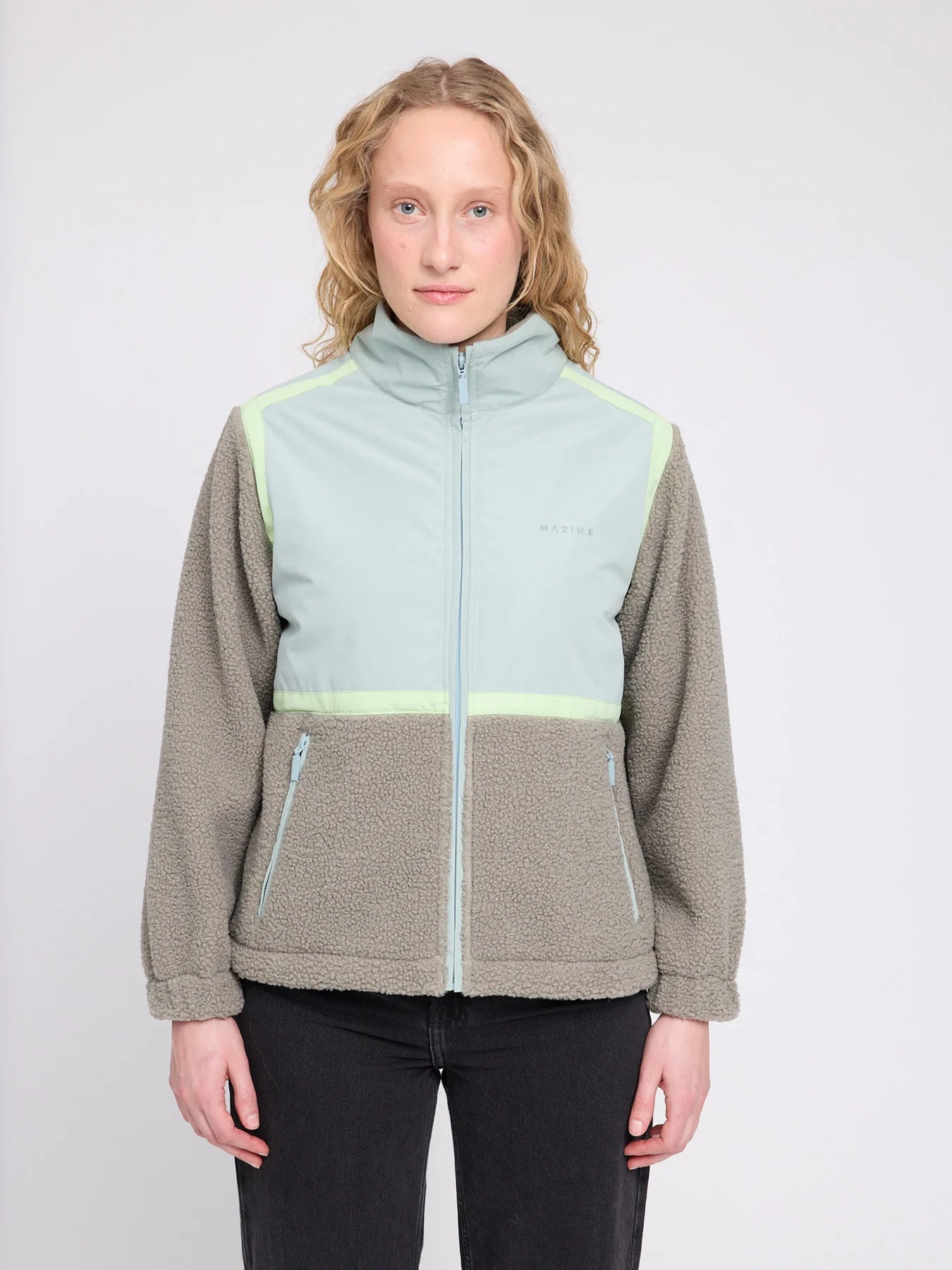 Jacke Materialmix Zip Grün/Eukalyptus | MAZINE