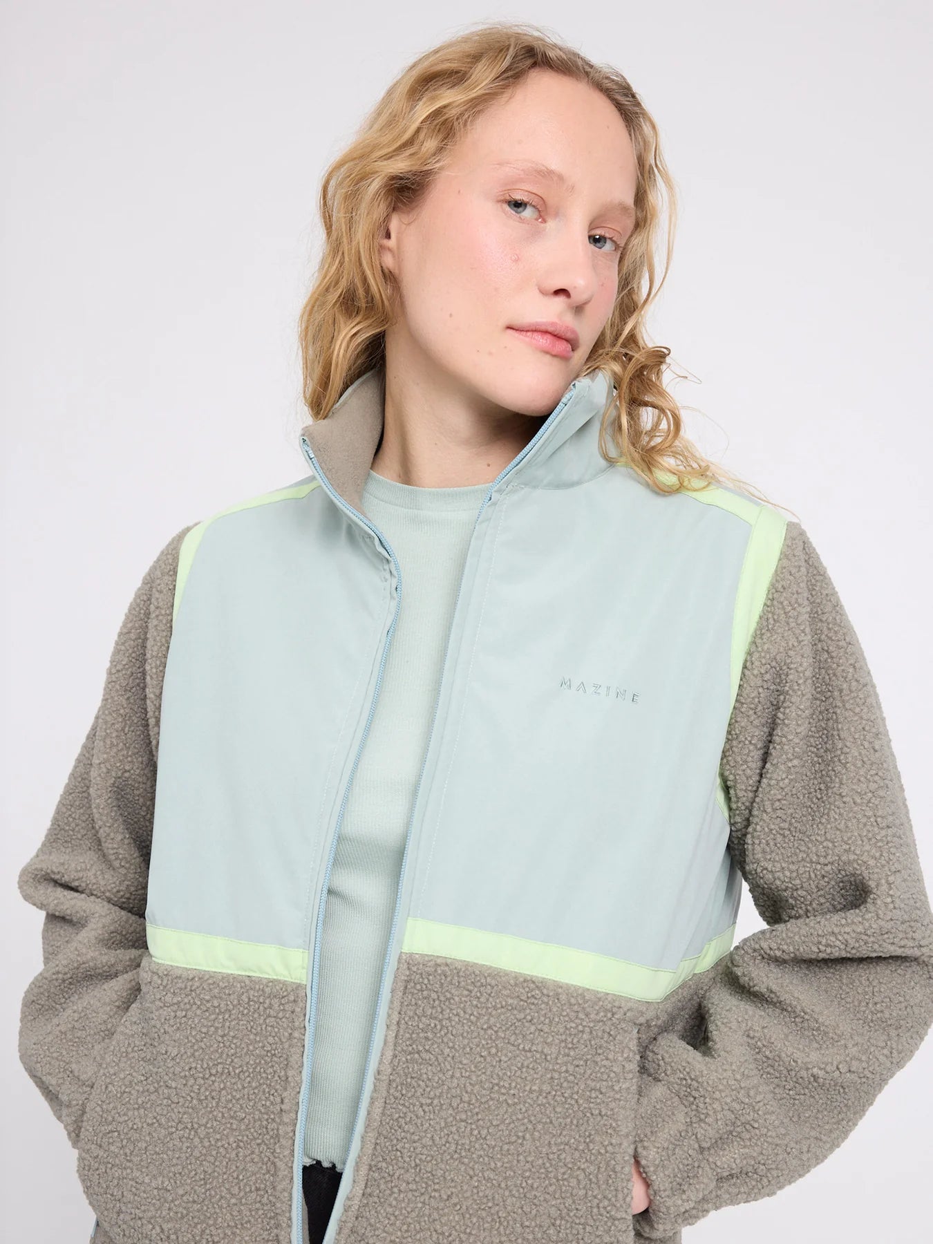 Jacke Materialmix Zip Grün/Eukalyptus | MAZINE