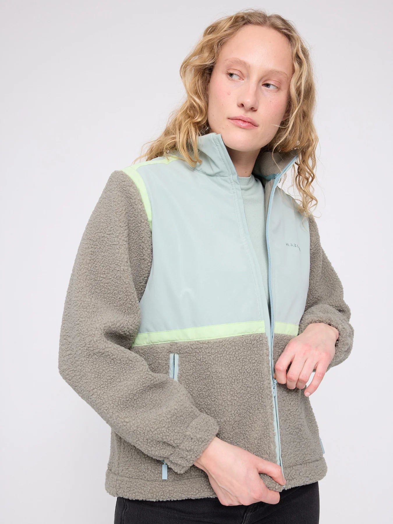 Jacke Materialmix Zip Grün/Eukalyptus | MAZINE