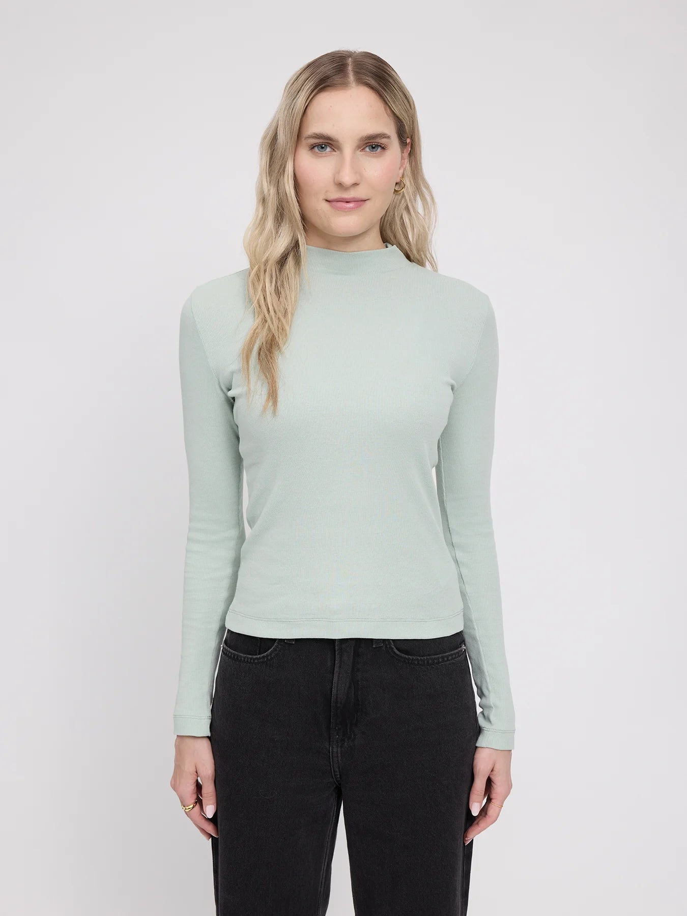 Turtleneck Long-Sleeve Top Light Aqua | MAZINE