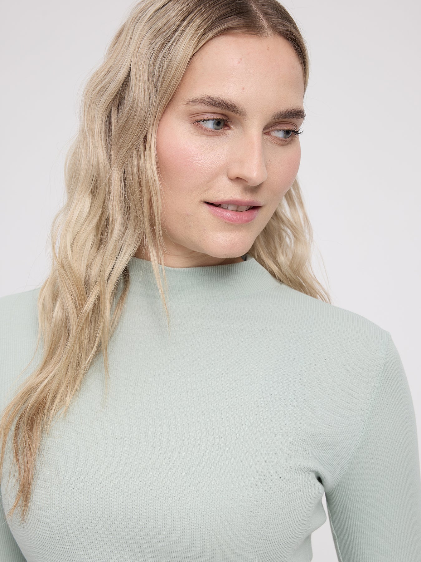 Turtleneck Long-Sleeve Top Light Aqua | MAZINE
