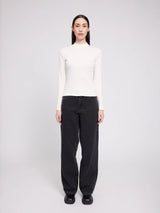 Long-Sleeve Top Basic Turtleneck Top White in Cotton | MAZINE