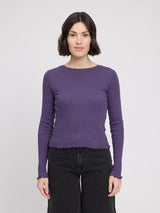 Langarmshirt mit Babylock-Säumen Dunkelviolett | MAZINE