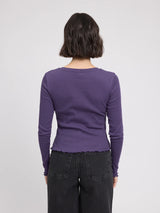 Langarmshirt mit Babylock-Säumen Dunkelviolett | MAZINE