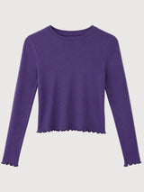 Langarmshirt mit Babylock-Säumen Dunkelviolett | MAZINE