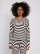 Long-Sleeve Top Rib Jersey Black Coffee in Cotton | MAZINE