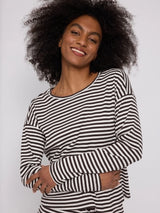 Long-Sleeve Top Rib Jersey Black Coffee in Cotton | MAZINE