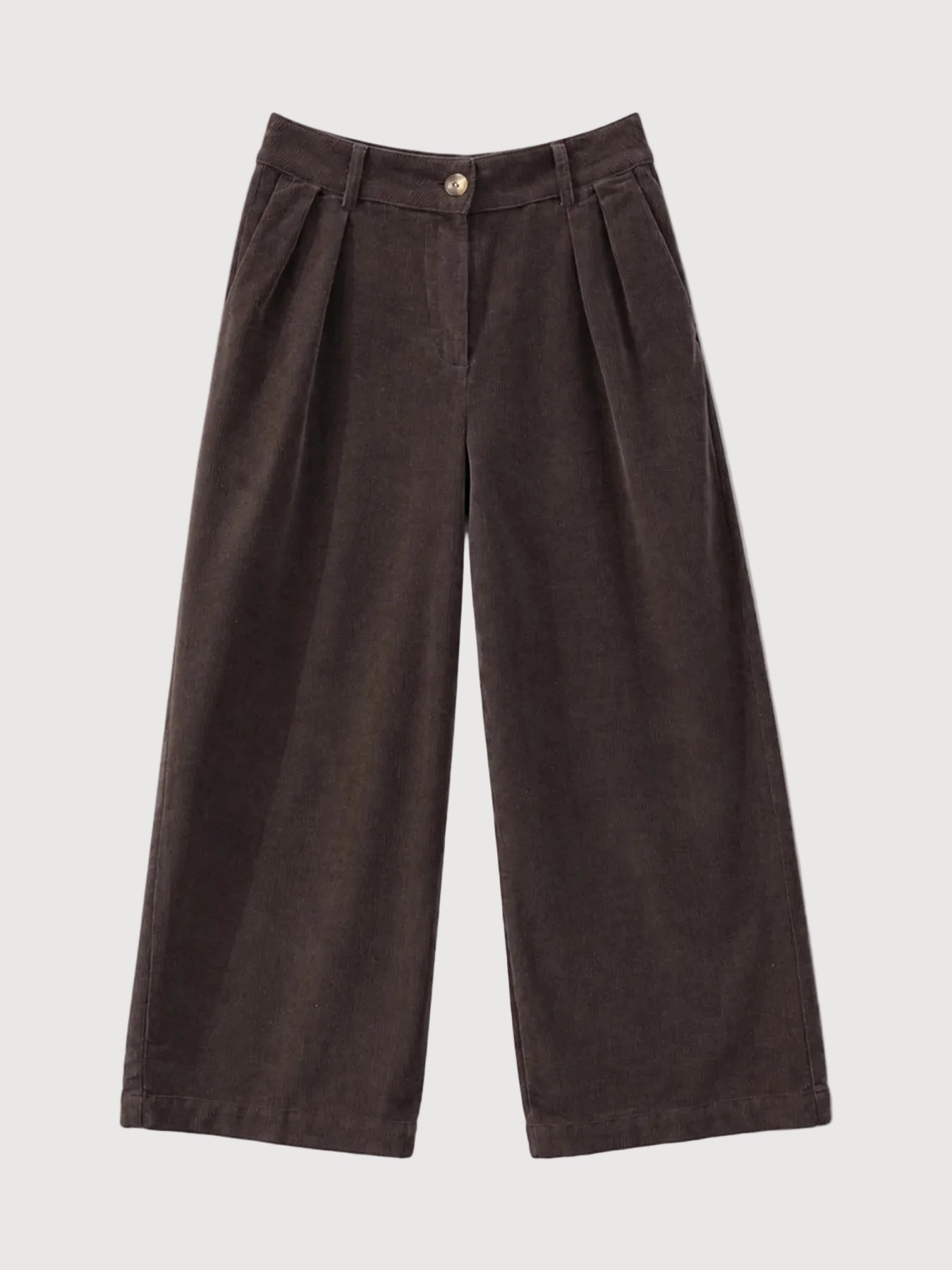 Pantaloni a pieghe in velluto a coste color cioccolato fondente | MAZINE