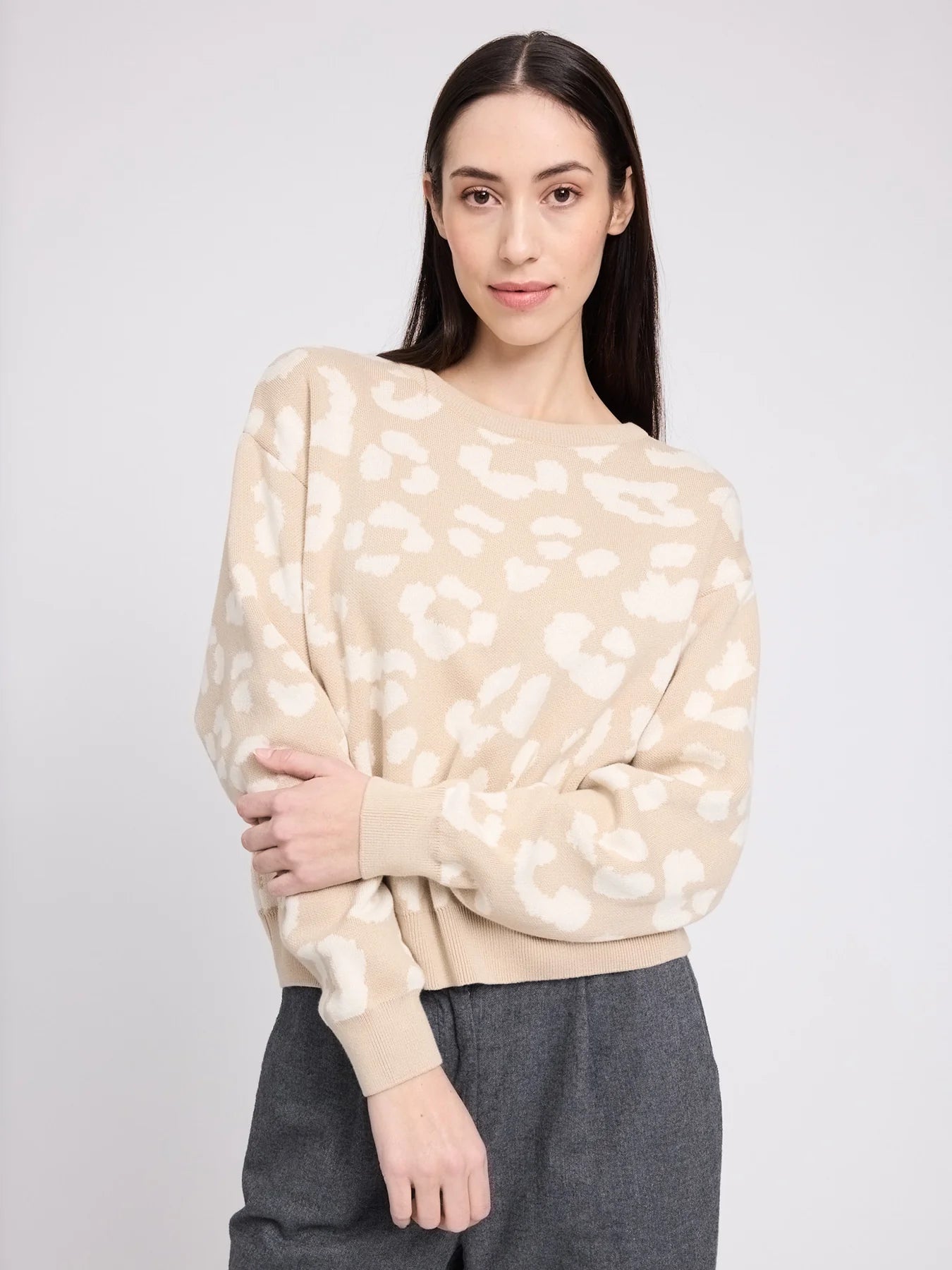 Pullover Leo Jacquard Light Beige/Tofu | MAZINE