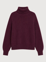 Burgundy chunky knit turtle neck pullover by MAZINE featuring a cozy, thick-knit design and high collar for warmth.