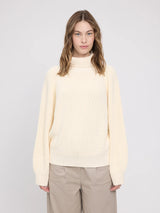 MAZINE chunky knit turtle neck pullover in Tofu color, featuring a cozy chunky design and classic turtleneck style.