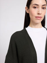 Olive green MAZINE V-neck cotton cardigan pullover with knit texture, displayed on a neutral background.