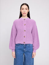 Pink grape cotton crew neck cardigan pullover by MAZINE, knitted knitwear with a cozy crewneck design.