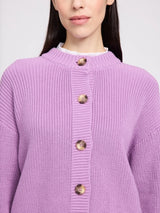 Pink grape crew neck cotton cardigan pullover by MAZINE, featuring a soft knit texture and classic crew neck design.