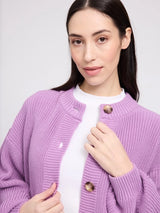 Pink grape-colored cotton crew neck cardigan pullover by MAZINE, showcasing the knit texture and relaxed fit.