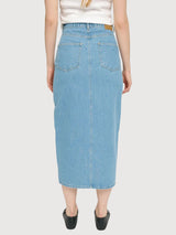 Gonna lunga in denim di cotone azzurro chiaro | Mazine
