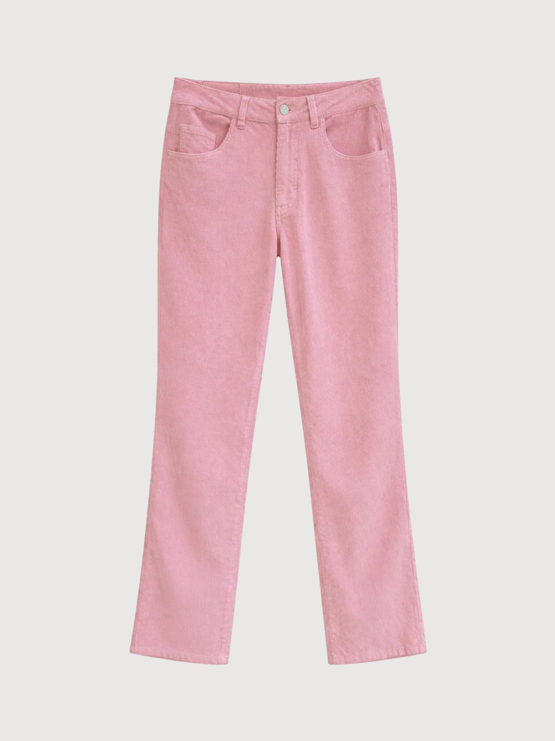 Pantaloni da donna a gamba larga in velluto a coste rosa cipria | Rivista