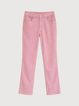 Pantaloni da donna a gamba larga in velluto a coste rosa cipria | Rivista