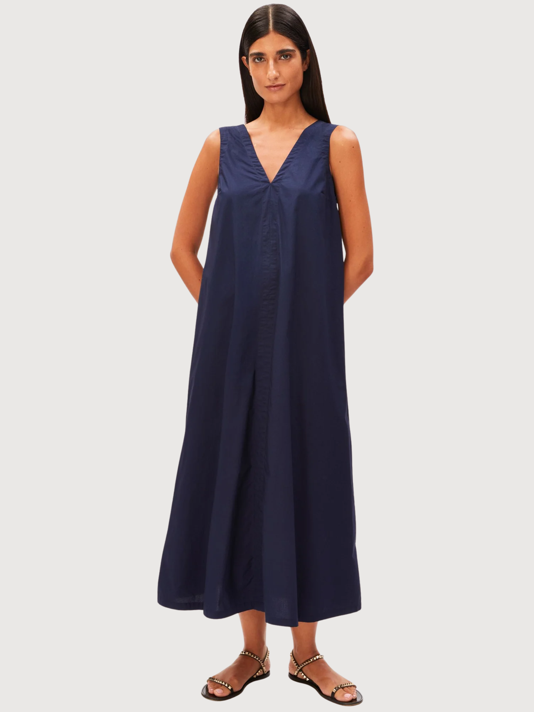 Maxi V-Neck Dress Tinted Navy | Armedangels