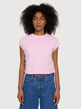 Damen-T-Shirt mit Bindedetail aus Baumwolle in Pfingstrosenrosa | Mazine