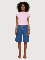 Damen-T-Shirt mit Bindedetail aus Baumwolle in Pfingstrosenrosa | Mazine