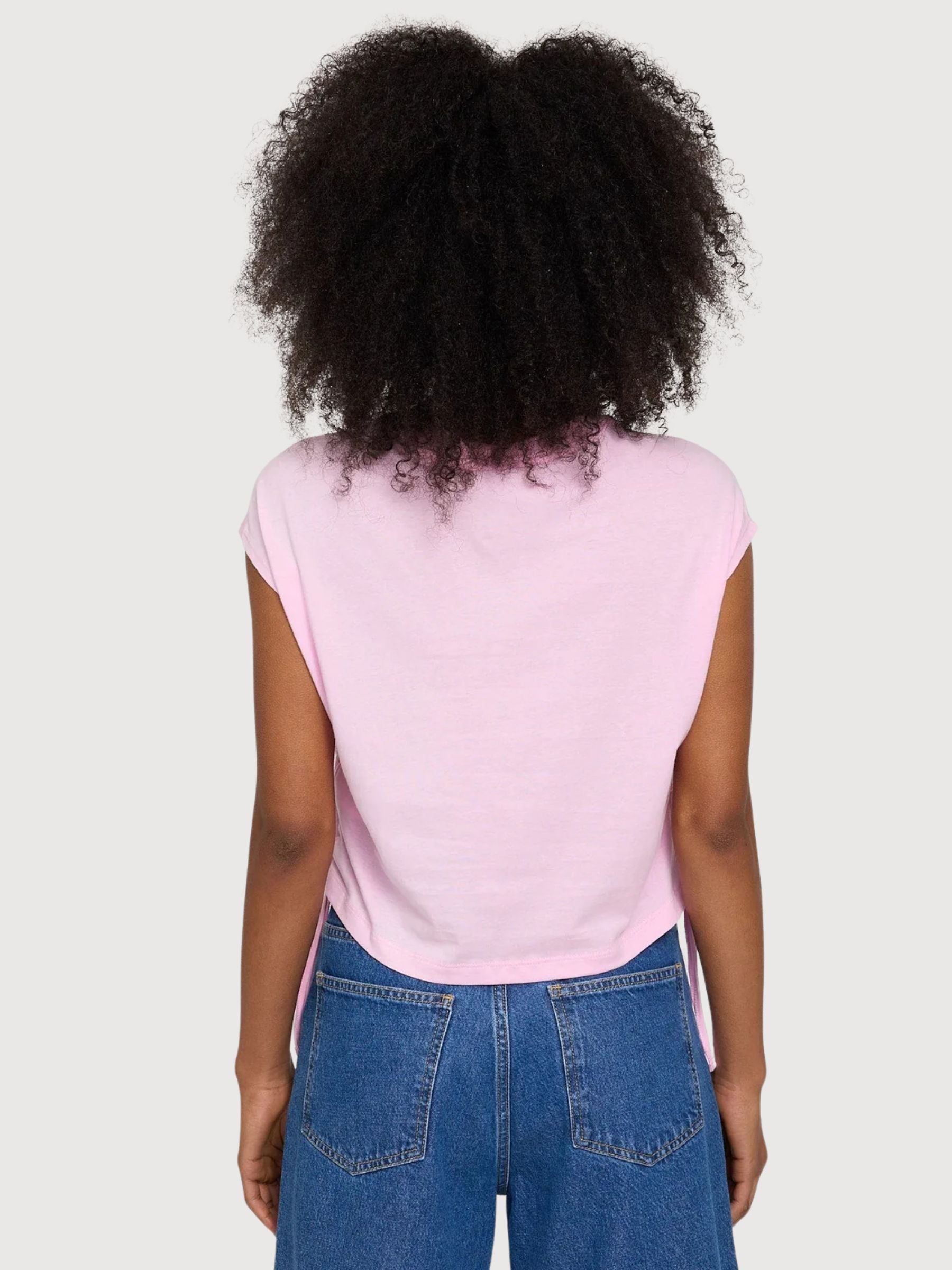 Damen-T-Shirt mit Bindedetail aus Baumwolle in Pfingstrosenrosa | Mazine