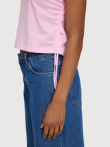 Damen-T-Shirt mit Bindedetail aus Baumwolle in Pfingstrosenrosa | Mazine