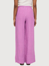 Pantaloni da donna in lino con coulisse, viola e rosa | Mazine