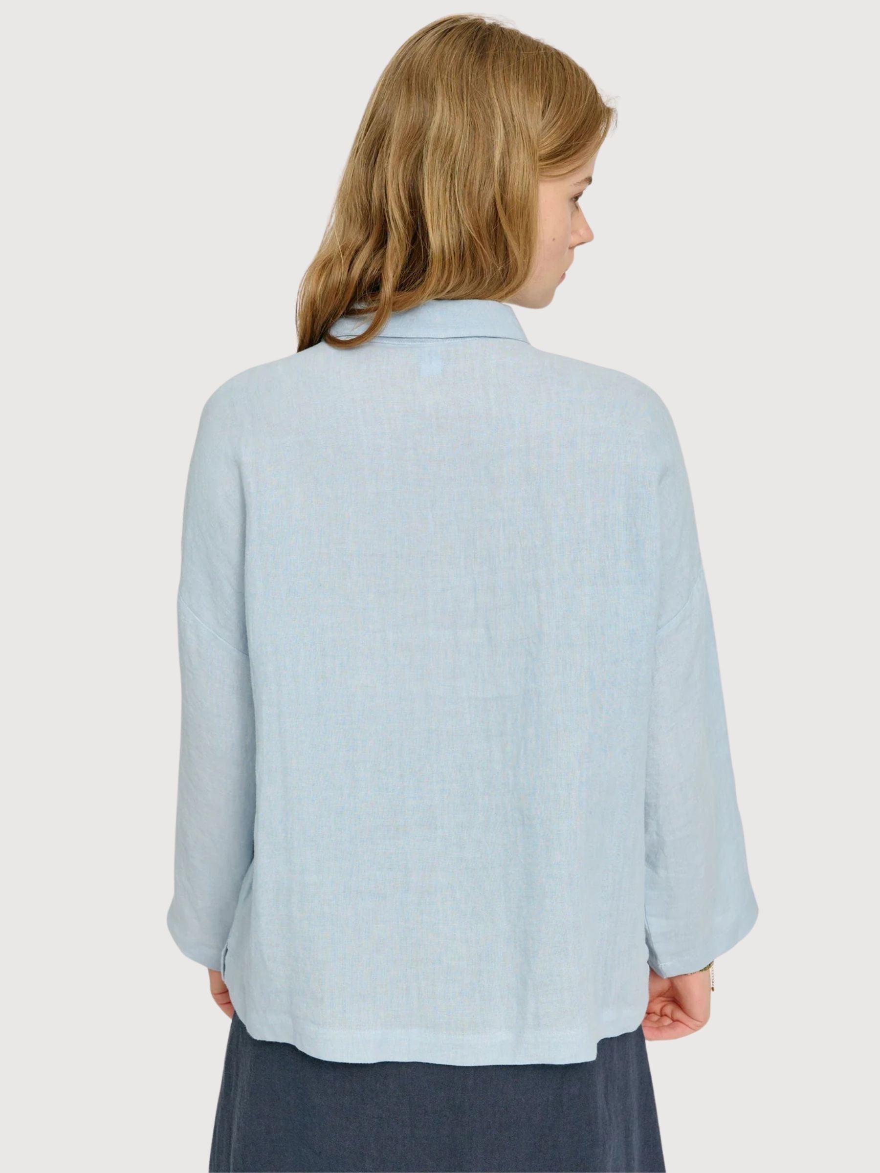 Camicia da donna a maniche a 3/4 in lino, blu pastello | Mazine