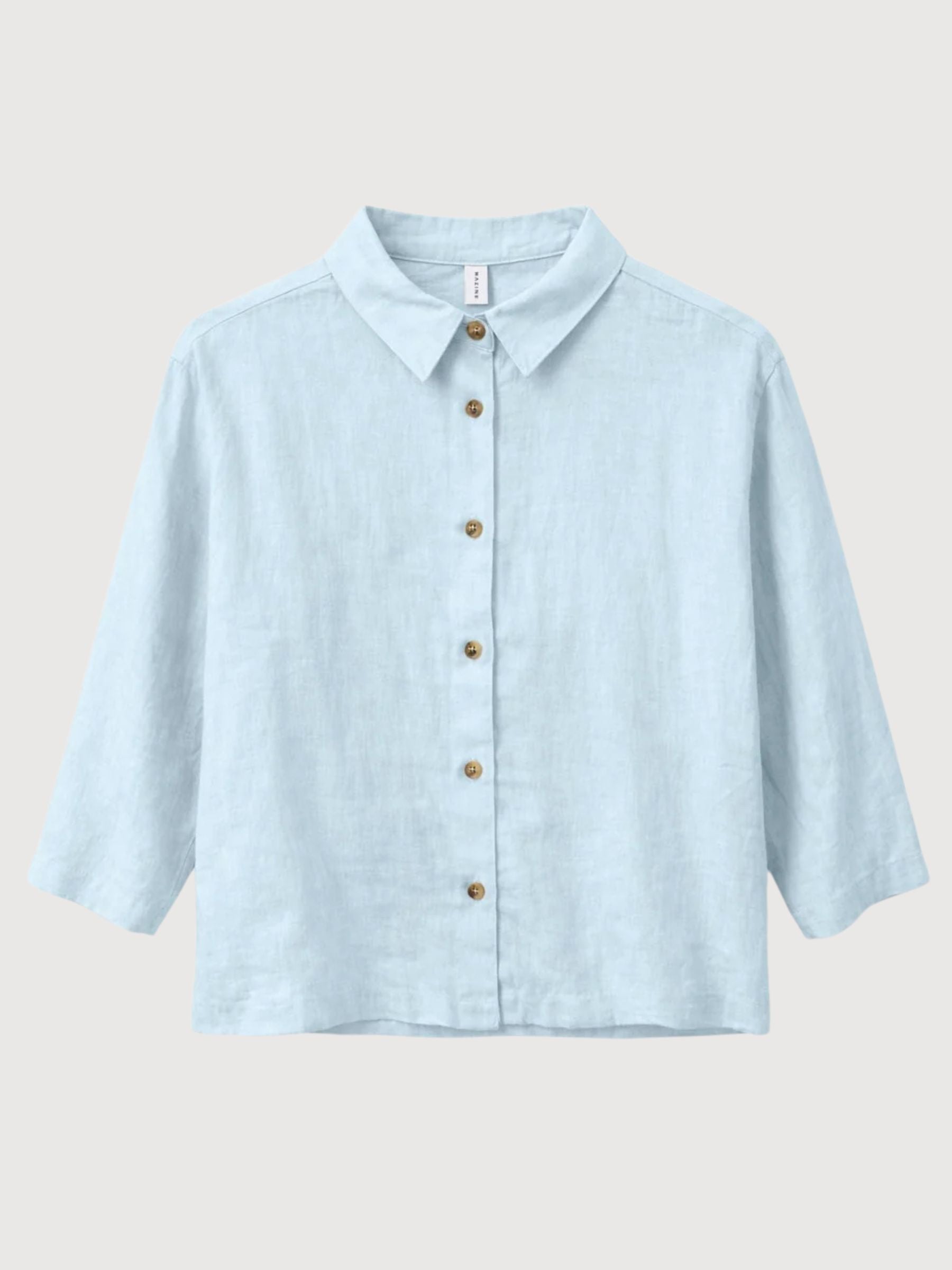 Camicia da donna a maniche a 3/4 in lino, blu pastello | Mazine