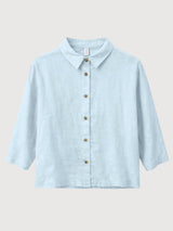 Camicia da donna a maniche a 3/4 in lino, blu pastello | Mazine