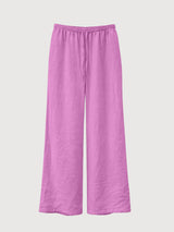 Pantaloni da donna in lino con coulisse, viola e rosa | Mazine