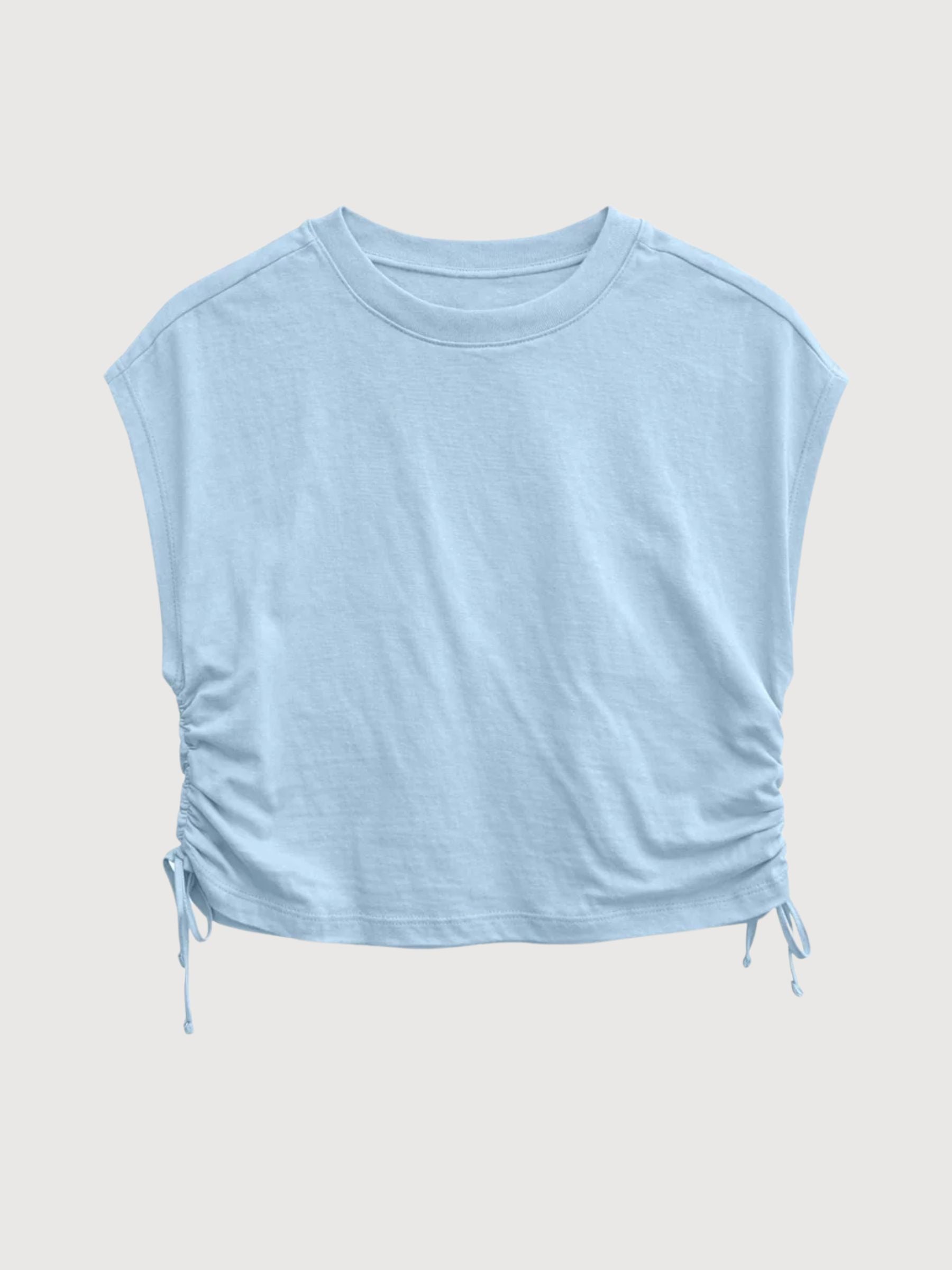 Damen-T-Shirt mit Bindedetail aus Baumwolle, Nebelblau | Mazine