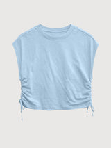 Damen-T-Shirt mit Bindedetail aus Baumwolle, Nebelblau | Mazine