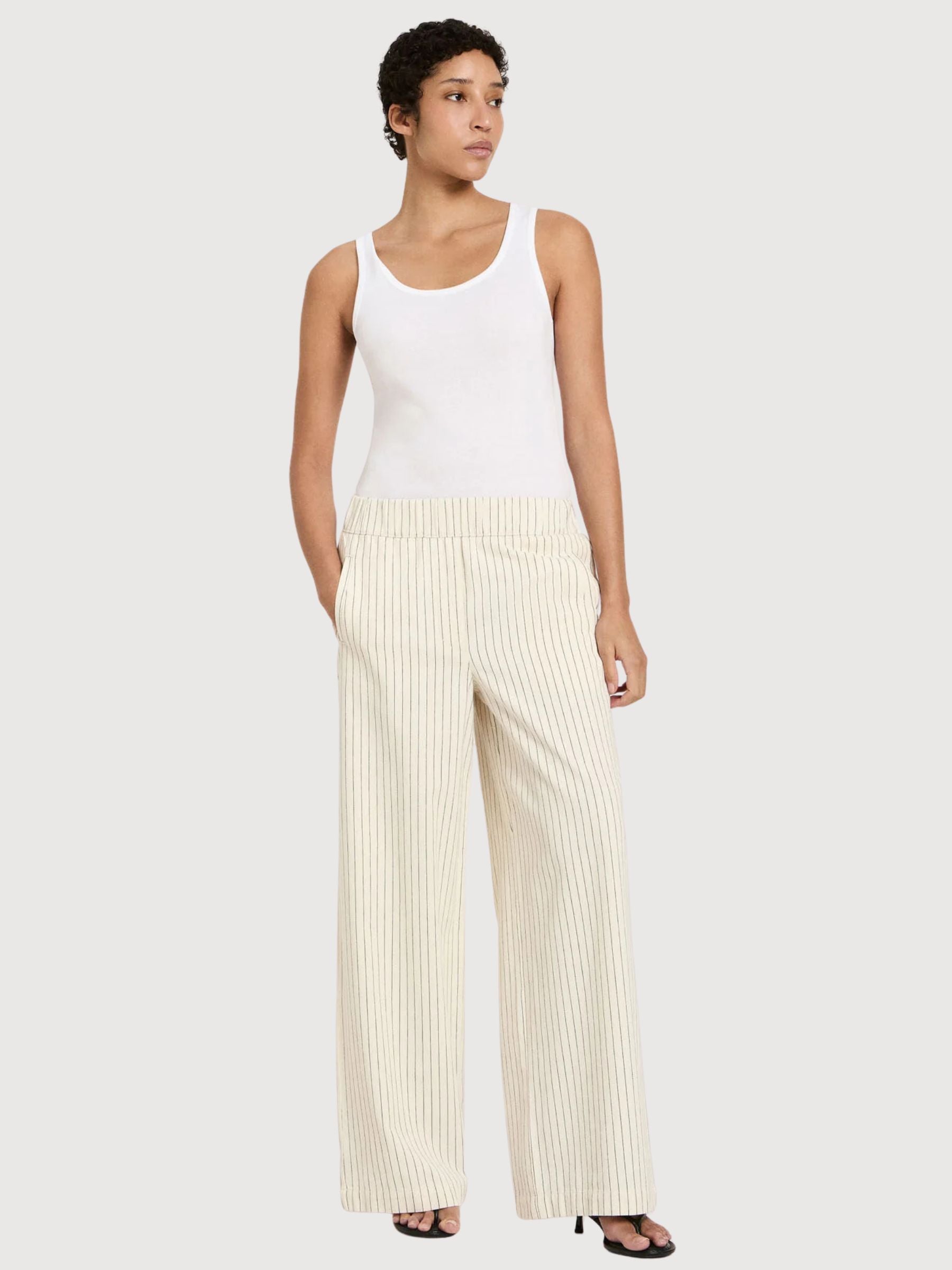 Trouser Striped White/Black Gots Cotton | Lanius