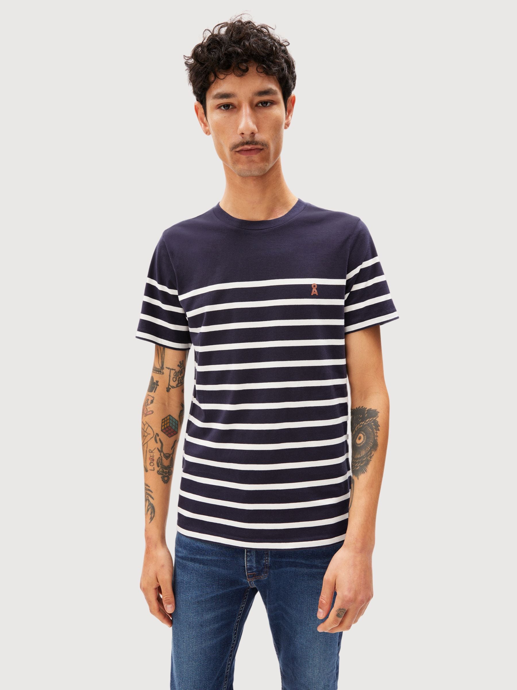 T-shirt Aadros Stripes Night SkyoatMilk |Armedangels