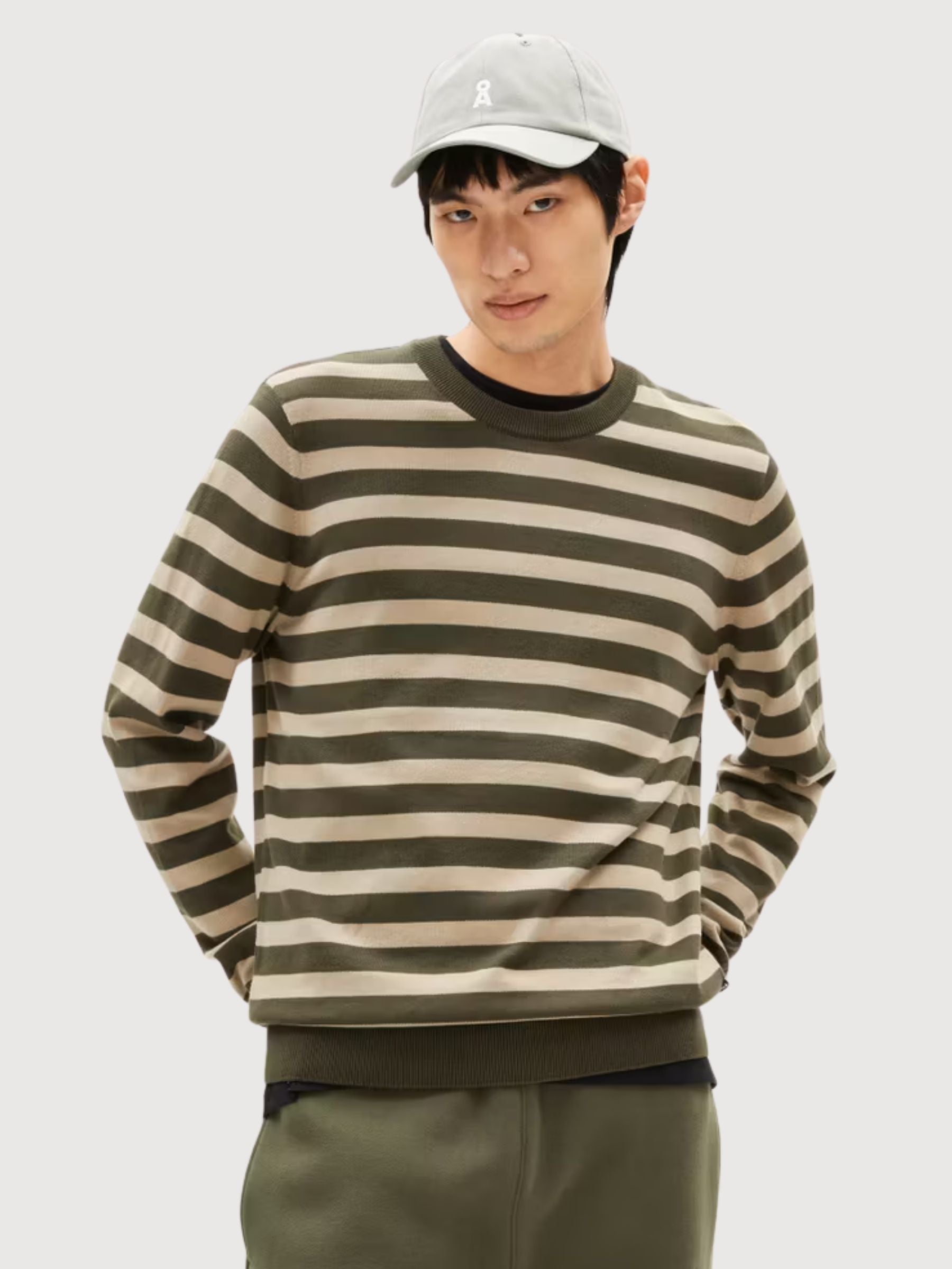 LOUKAA FINE STRIPES Forest Pine-Light Sage | Armedangels