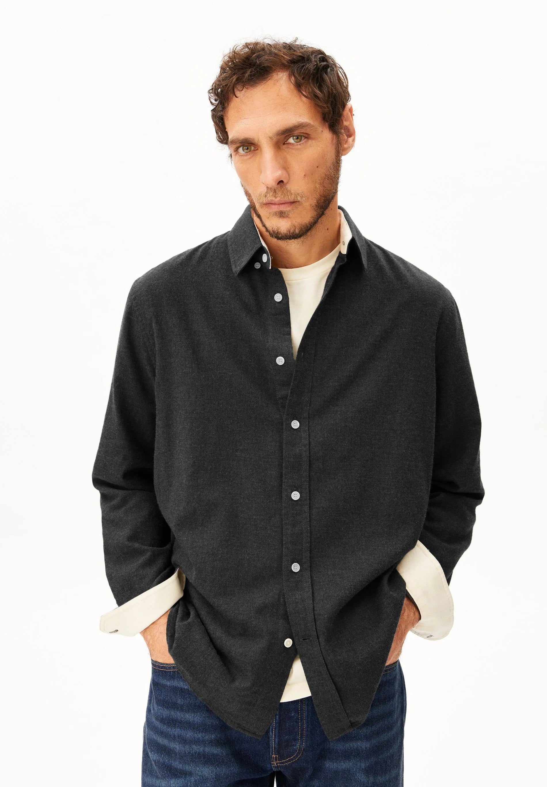 Araamo Flannel Shirt Anthrazit Melange | ARMEDANGELS