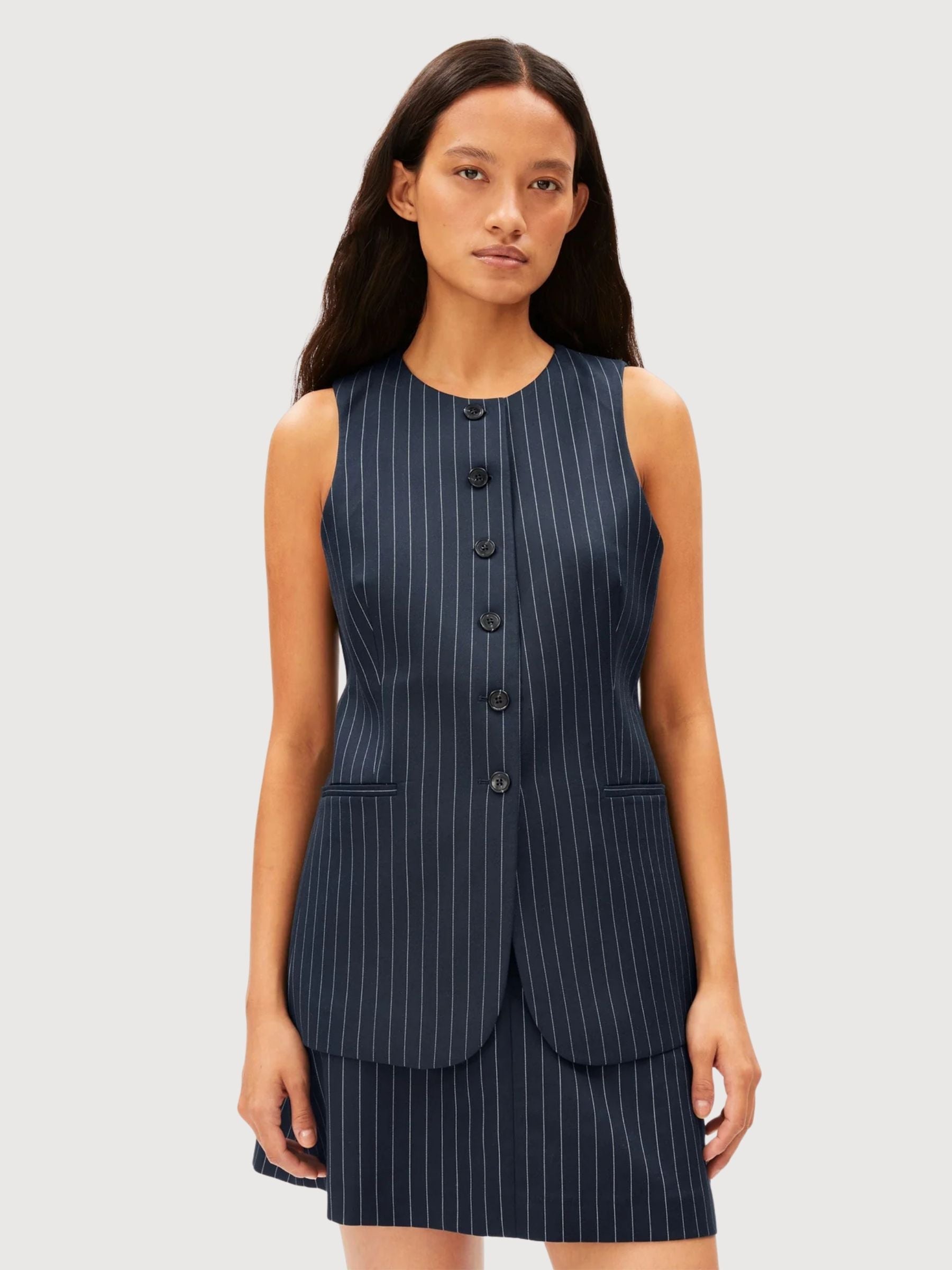 Vest Long Pinstripe Night Sky | Armedangels