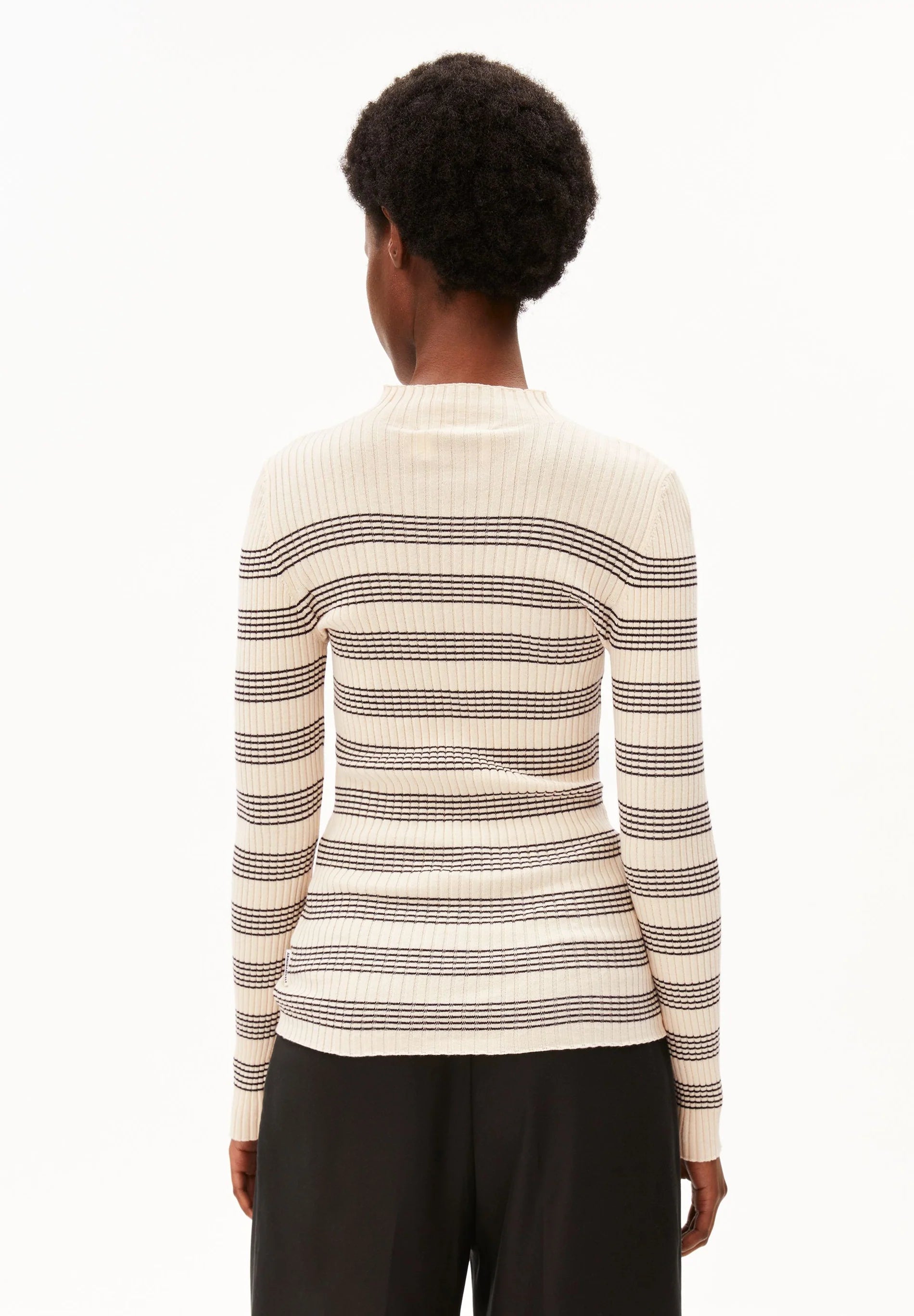 Alaania Striped Knit Sweater Oatmilk Black | ARMEDANGELS