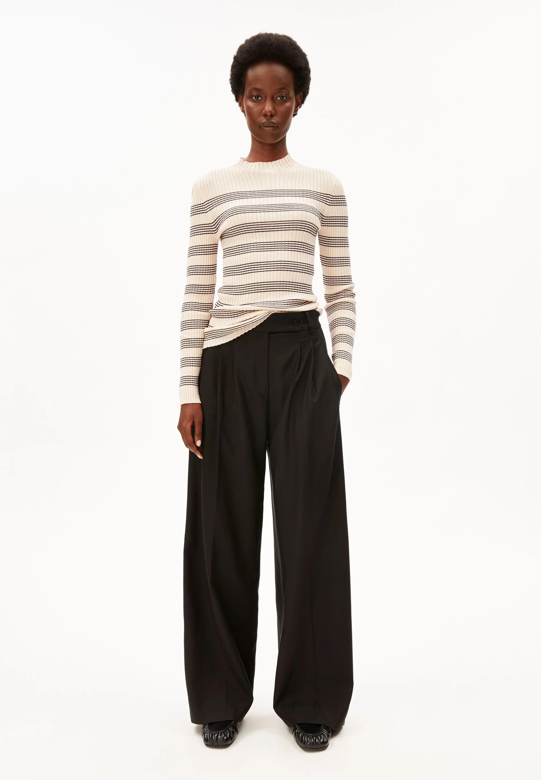 Alaania Striped Knit Sweater Oatmilk Black | ARMEDANGELS