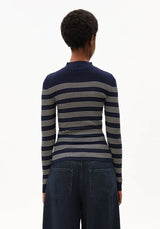 Alaania Striped Knit Sweater Tinted Navy Golden Hay | ARMEDANGELS