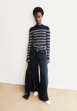 Alaania Striped Knit Sweater Tinted Navy Golden Hay | ARMEDANGELS