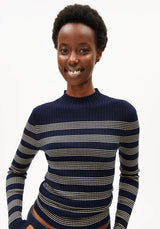 Alaania Striped Knit Sweater Tinted Navy Golden Hay | ARMEDANGELS