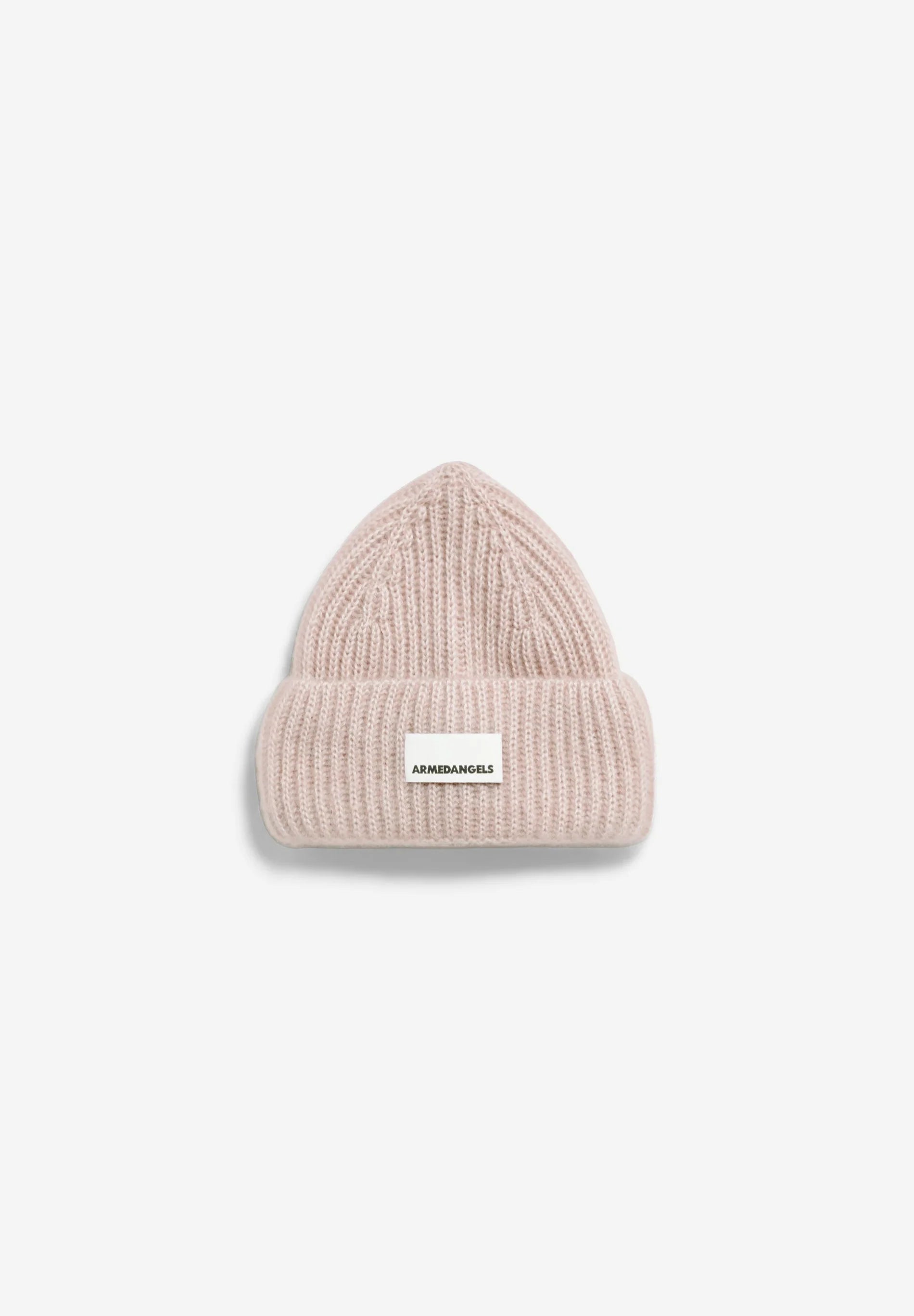ARMEDANGELS mohair knitted beanie in honey melange with a cozy, textured knit pattern, perfect for chilly weather.