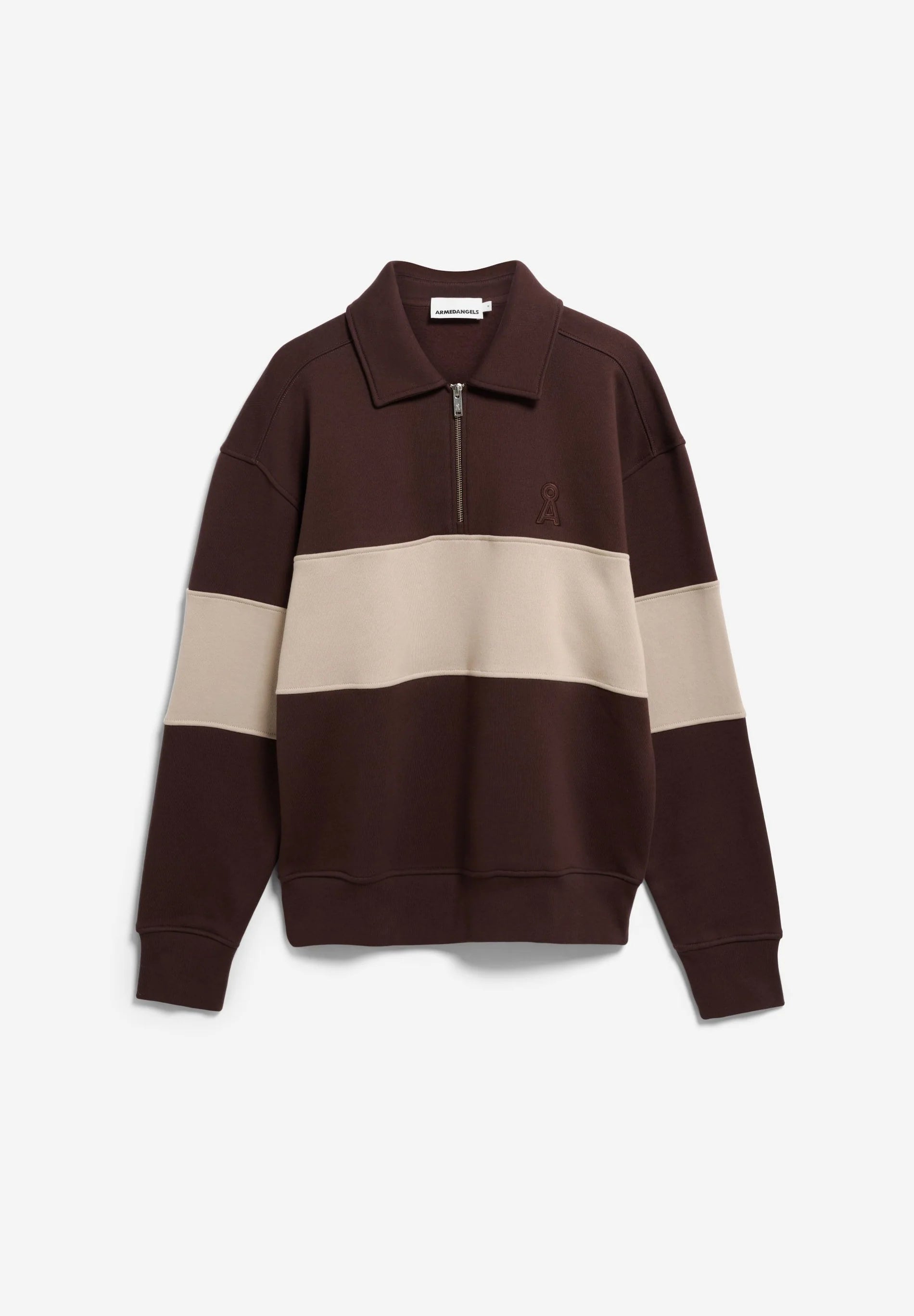 Striped Troyer Sweatshirt Claystone Sand Stone | ARMEDANGELS