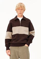 Striped Troyer Sweatshirt Claystone Sand Stone | ARMEDANGELS
