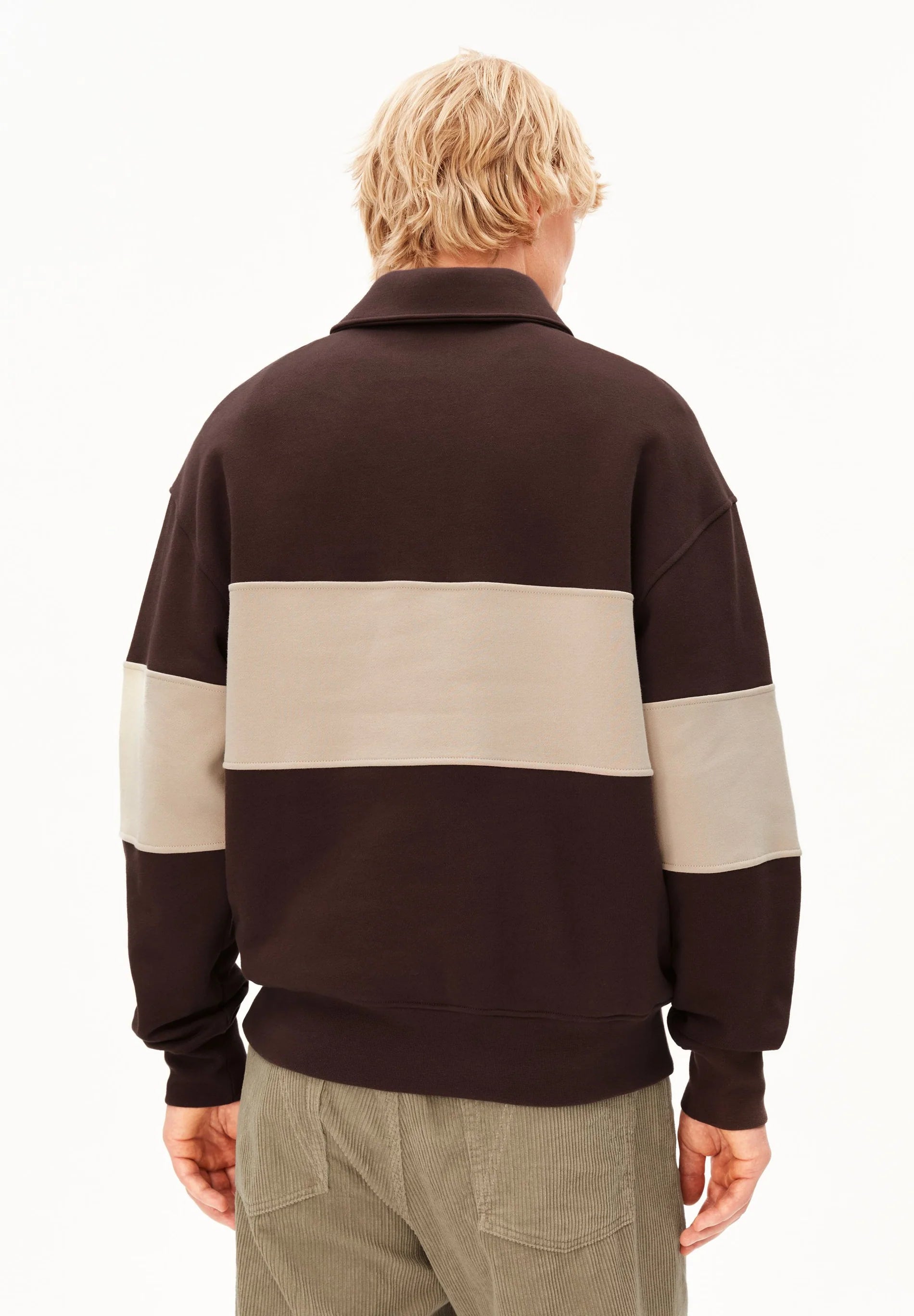 Striped Troyer Sweatshirt Claystone Sand Stone | ARMEDANGELS